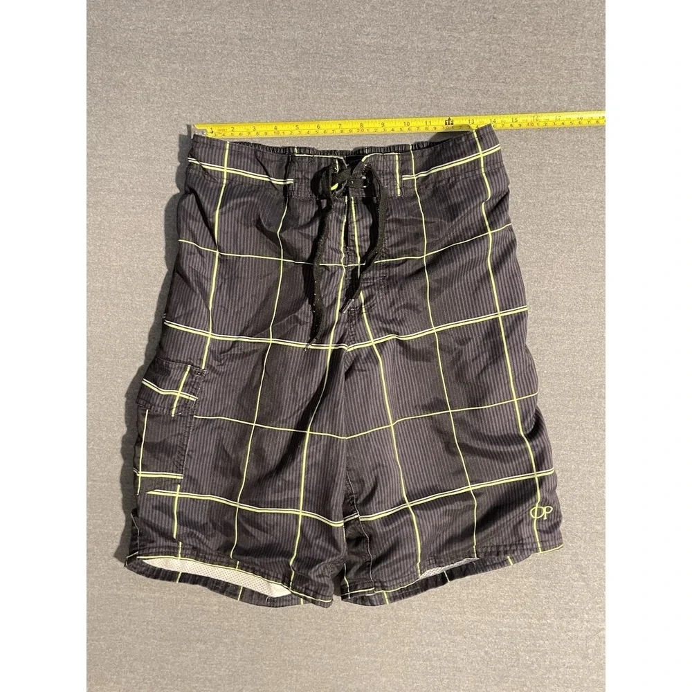 Ocean Pacific OP Ocean Pacific Swim Trunks Mens Small‎ Black Neon Board Shorts